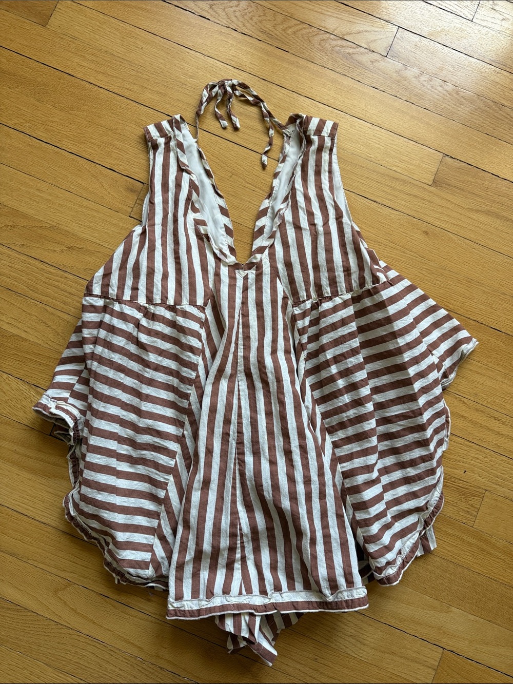 Vici Brown and White Striped Halter Romper